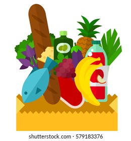 Products jumping out of the bag vector flat material design isolated on white