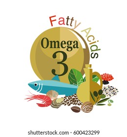 Products with the maximum content of Omega 3.
Fundamentals of healthy eating. White background.