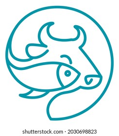 Products not tested on animals, isolated icon with fish and cattle. Ecologically friendly production, nature preservation and saving of biodiversity and resources of planet. Line art, vector in flat