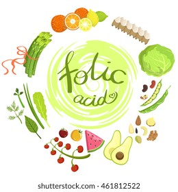Products Rich In Folic Acid Infographic Illustration