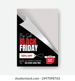 products Sale discount offer print flyer or poster for Black Friday event leaflet template design