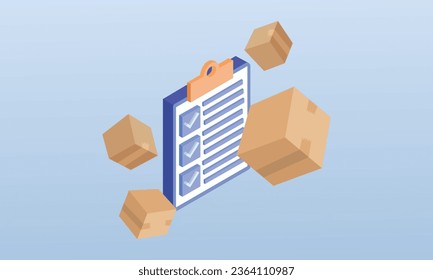 Productos en stock.en fondo azul.Ilustración de diseño de vectores isométricos.