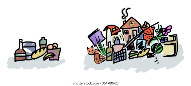 A lot of products from the supermarket