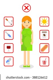 Products that should not be used during pregnancy. Cartoon flat vector illustration.