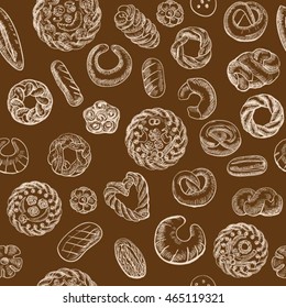Products of yeast dough, bread, seamless, endless background