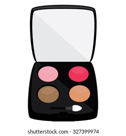 Profesional cosmetics. Color eyeshadows palette vector illustration. Multicolored eye shadows with a mirror
