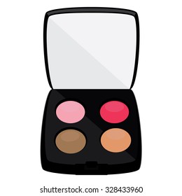Profesional cosmetics. Color eyeshadows palette vector illustration. Multicolored eye shadows with a mirror