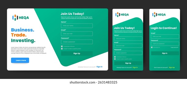 Conjunto de páginas de formulário Inscreva-se e Inscreva-se. página inicial da Web e aplicativo móvel. vetor