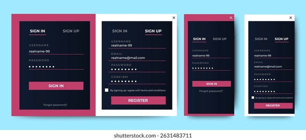 Conjunto de páginas de formulário Inscreva-se e Inscreva-se. página inicial da Web e aplicativo móvel. vetor