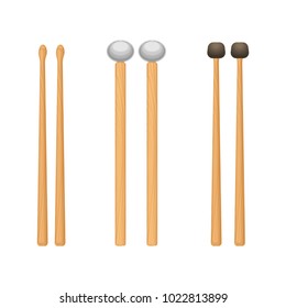 Profesional wooden drum sticks with rounded ends set