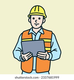 Profesional worker with clipboard. engineer in uniform.