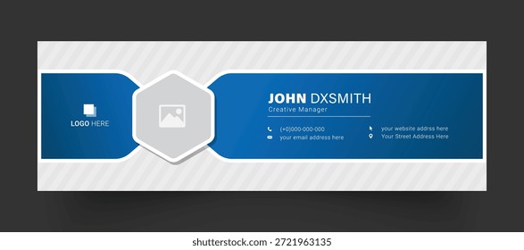 Plantilla de firma de correo electrónico profesional: diseño Corporativa Horizontal del pie de página con foto del autor, diseño creativo de marca comercial multipropósito