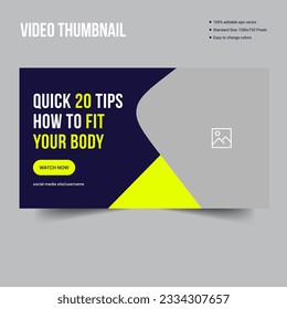 Professinal fitness training youtube thumbnail design template, fully customizable vector eps 10 file format