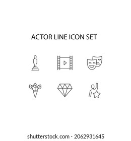 Profession of actor concept. Modern outline illustration for web sites, apps, banners, flyers. Editable strokes. Line icon set including icons of cine film, moving, bouquet, mask