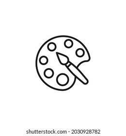 Profession of an artist concept. High quality outline symbol for banners and web design with mobile apps. Line icon of paintbrush and round color pallet for drawing 

