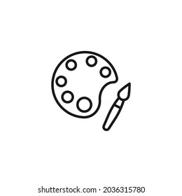 Profession of an artist concept. High quality outline symbol for banners and web design with mobile apps. Line icon of paintbrush and round color pallet for drawing 
