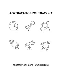 Profession of astronaut concept. Modern outline illustration for web sites, apps, banners, flyers. Editable strokes. Line icon set including icons of astronaut, space satellite, telescope, spaceship 