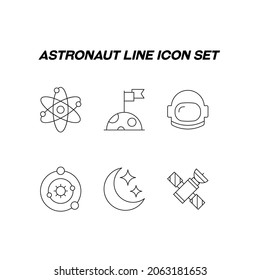 Profession of astronaut concept. Modern outline illustration for web sites, apps, banners, flyers. Editable strokes. Line icon set including icons of The Sun, space ship, planet, telescope