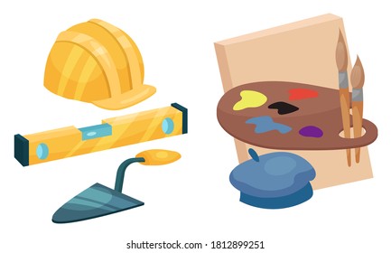 Profession Attributes Composition with Builder Instruments and Painter Tools Vector Set