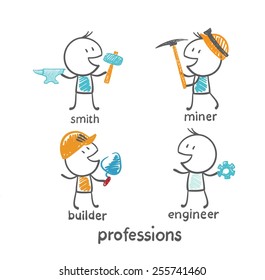 profession blacksmith, miner, builder, engineer illustration