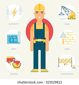 Profession: Builder. Vector illustration, flat style