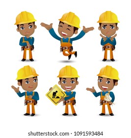 Profession - builder. worker. engineer with different poses