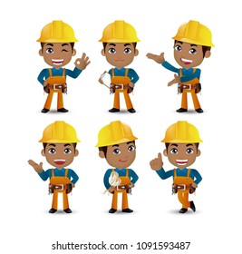 Profession - builder. worker. engineer with different poses