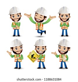 Profession - builder. worker. engineer with different poses