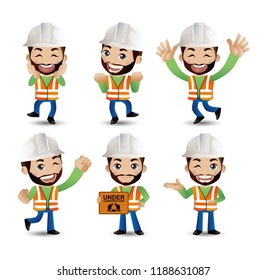 Profession - builder. worker. engineer with different poses