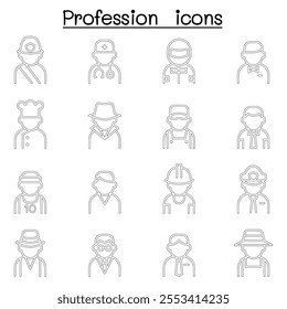 Profession   Career icon set in thin line style