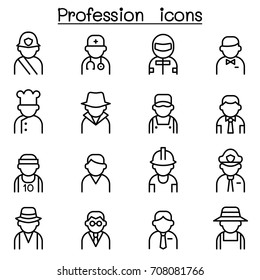 Profession &  Career icon set in thin line style
