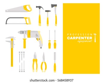 Profession - carpenter. Repairing tools set. Flat decorative icons.