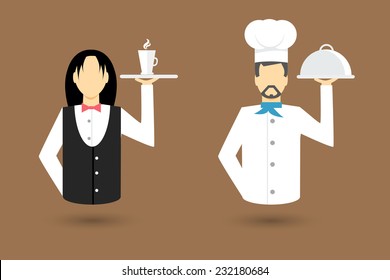 Profession character icons. Waiter, Chef.