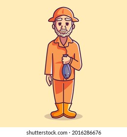 Profession character mascot: Fisherman. Cartoon style illustration