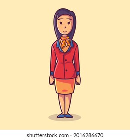 Profession character mascot: Flight attendant. Cartoon style illustration