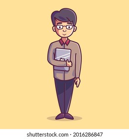 Profession character mascot: Programmer. Cartoon style illustration