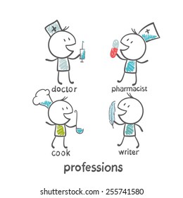 profession chef, doctor, pharmacist, writer, illustration