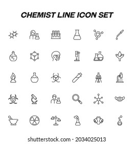 Profession of a chemist concept. High quality outline symbol for banners and web design with mobile apps. Collection of line icons of chemist 