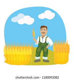 profession combine farmer in the field of wheat
