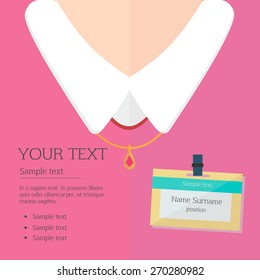 Profession concept. Closeup of person breast clothes with badge