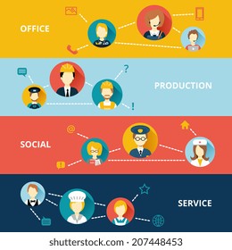 Profession concept flat business banners set of services network social composition  design web elements vector illustration