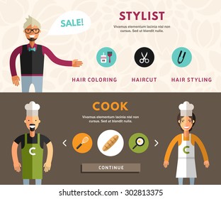 Profession Concept. Stylist and Cook. Flat Design Concepts for Web Banners and Promotional Materials