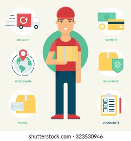 Profession: Courier. Vector illustration, flat style