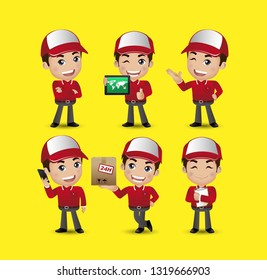 Profession - Delivery person with different poses