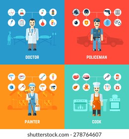 Profession design concept set with doctor policeman painter cook avatars isolated vector illustration