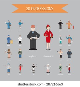 Profession of different people - vector. Cartoon different characters and different clothes. Flat style design. 