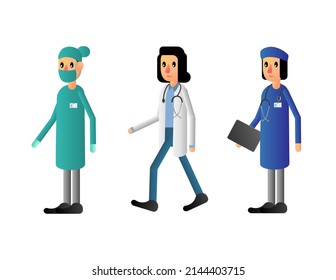 profession doctor and nurses cartoon illustration. Illustration of a doctor in flat style.