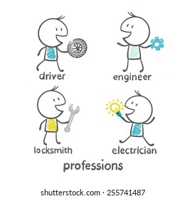 profession driver, engineer, electrician, illustration