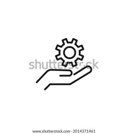 Profession of engineer concept. Line icon of faceless person demonstration round gear with lots of teeth on hand 