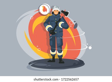profession firefighter. Fire brigade employee. Protective suit. Heat-resistant uniforms.